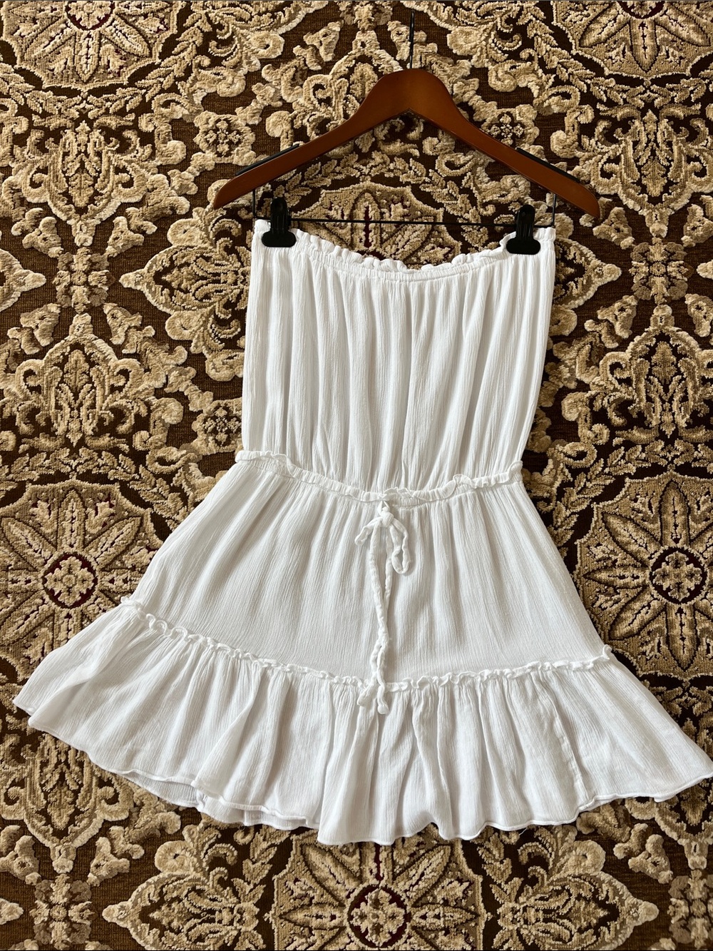 Elan White Strapless Ruffled Cover up